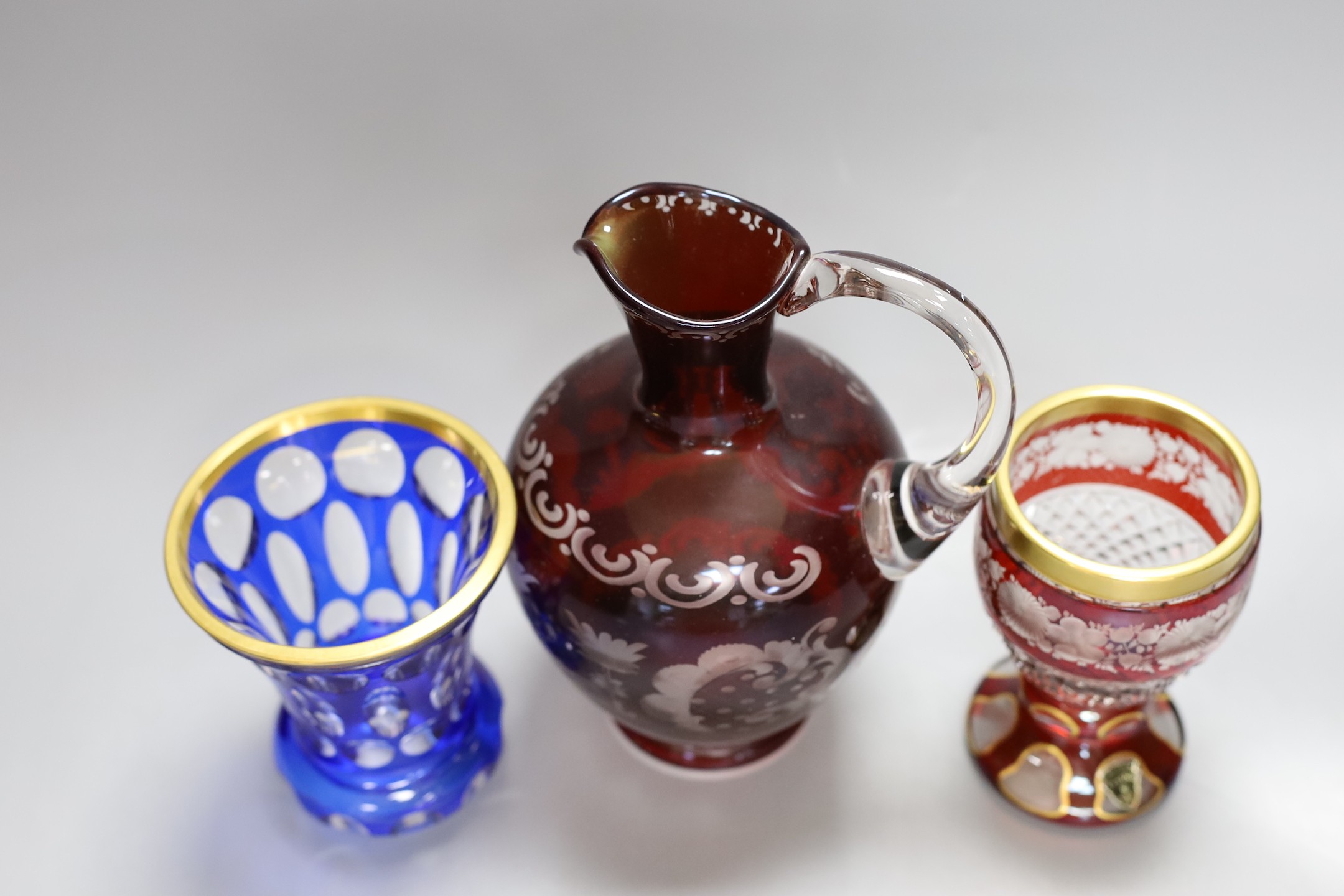 Three pieces of Bohemian cut glass, 21cm